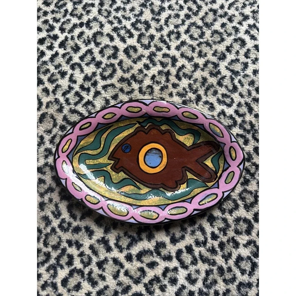 VTG Wassi Art Jamaica Hand Painted Fish Serving Sm Tray Platter 10.5